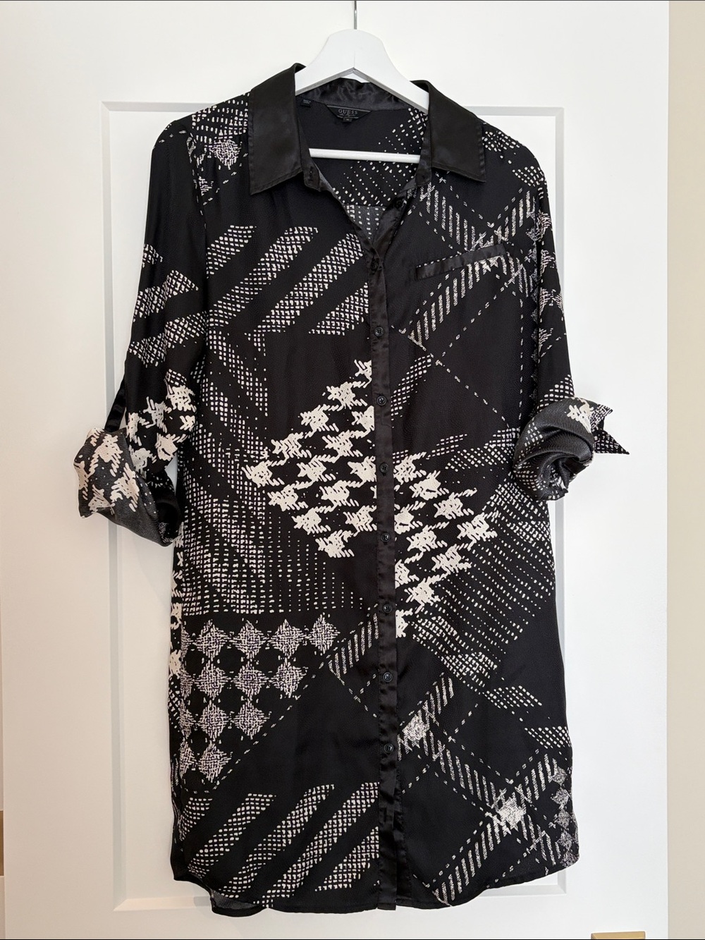 Guess Black and White Printed Midi Dress